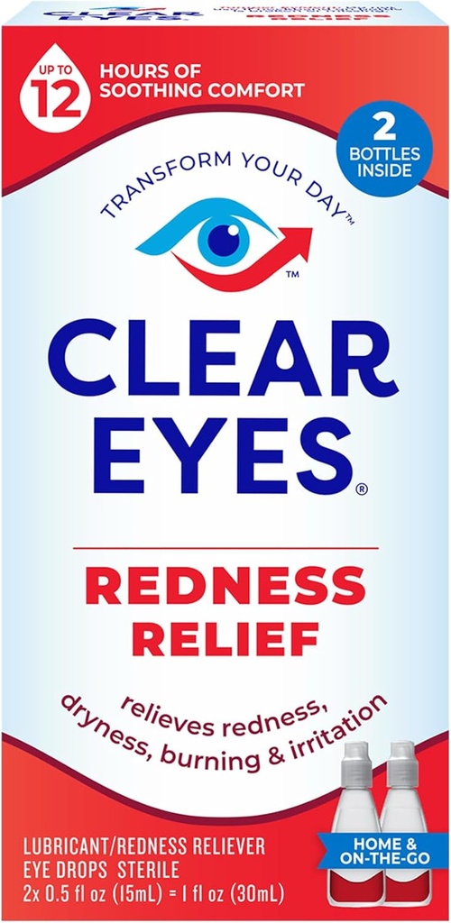 Clear Eyes Redness Relief Oční kapky, Whiten Eyes a Relieve Sucho, Hoření a Irritation, 2 x 0.5 Fl Oz, Twin Pack