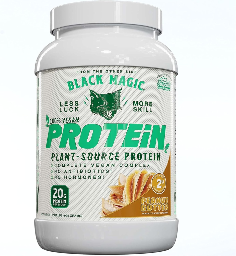 Black Magic Plant- Source 100% Vegan Protein - Keto, Nízký cukr, mléčný protein zdarma - Pre / Post Workout - Arašídové máslo - 20g protein - 2 LB