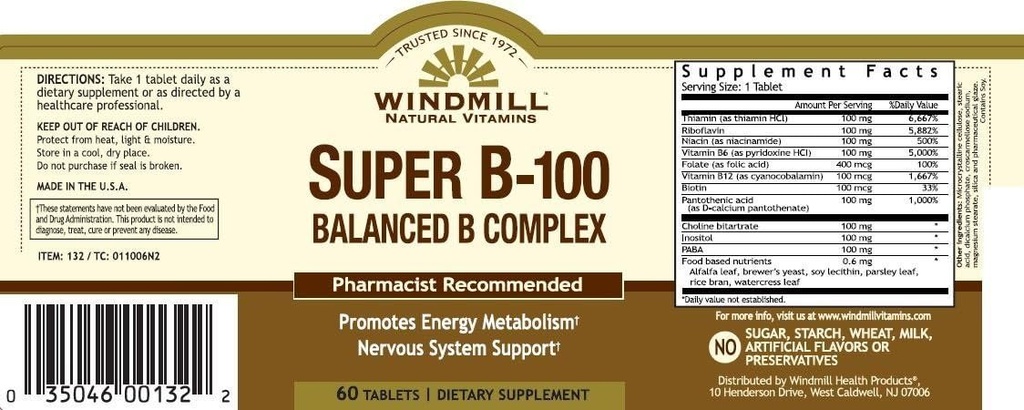 Vitamin B- 100 COMPLEX TAB WMILL Velikost: 60
