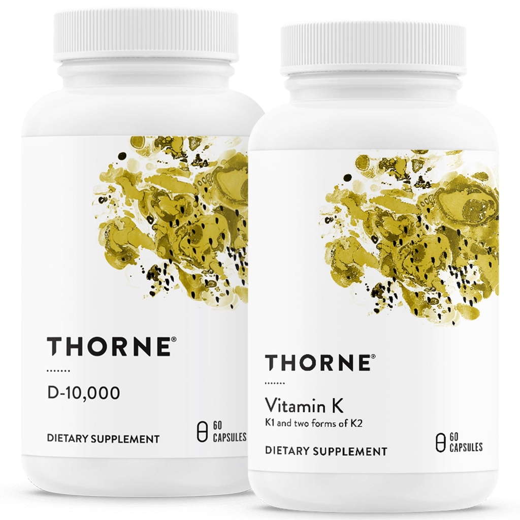 THORNE - Kostní Zdravotní pouzdro - Vitamin D3 & Vitamin K - Podporuje zdravé kosti, zuby svalů, kardiovaskulární a imunitní funkce - 30 až 60 Služeb