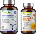biophix B-3 Nikotinamid 500 mg 180 Vitamin D- 3 5000 IU 30 Softgels - Nikotinová amide Niacin Natural Flush- Free Vitamin Formule - Podporuje zdraví kožních buněk