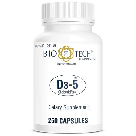 Bio-Tech Pharmaceutical D3-5 (5000 IU), 250 Kapsle - All- přírodní doplněk - Podporuje kostní a imunitní zdraví - No Dairy, Fish, Gluten, Peanut, Shellfish, & Soy - No Umělé barvy
