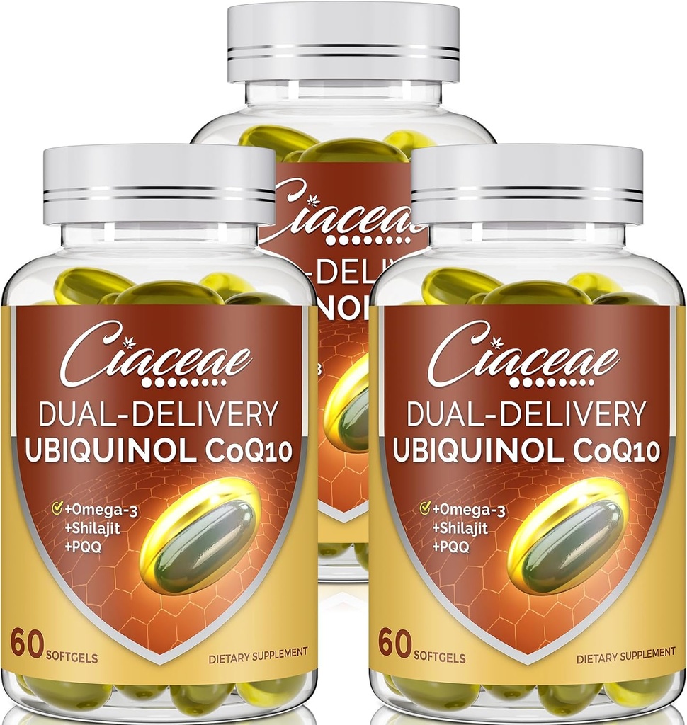 Ubiquinol CoQ10 600 MG Softgels s Omega33 & Shilajit & PQQ, Advanced Dual- Delivery Coenzyme- Q10, Active CoQ10 Ubiquinol Supplement for Fertility, Antioxidant, Heart, Brain & Energy, 180 Servings