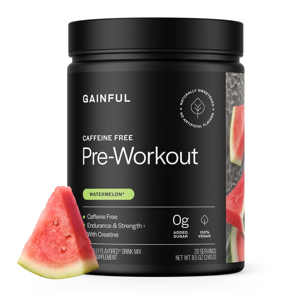 Gainful kofein zdarma Pre cvičení prášek s Creatine, vodní meloun Flavor, podporuje sílu, Vytrvalost, & Zotavení, BCAA, Beta Alanin, L- Citruline, Žádné umělé přísady, 20 Služeb