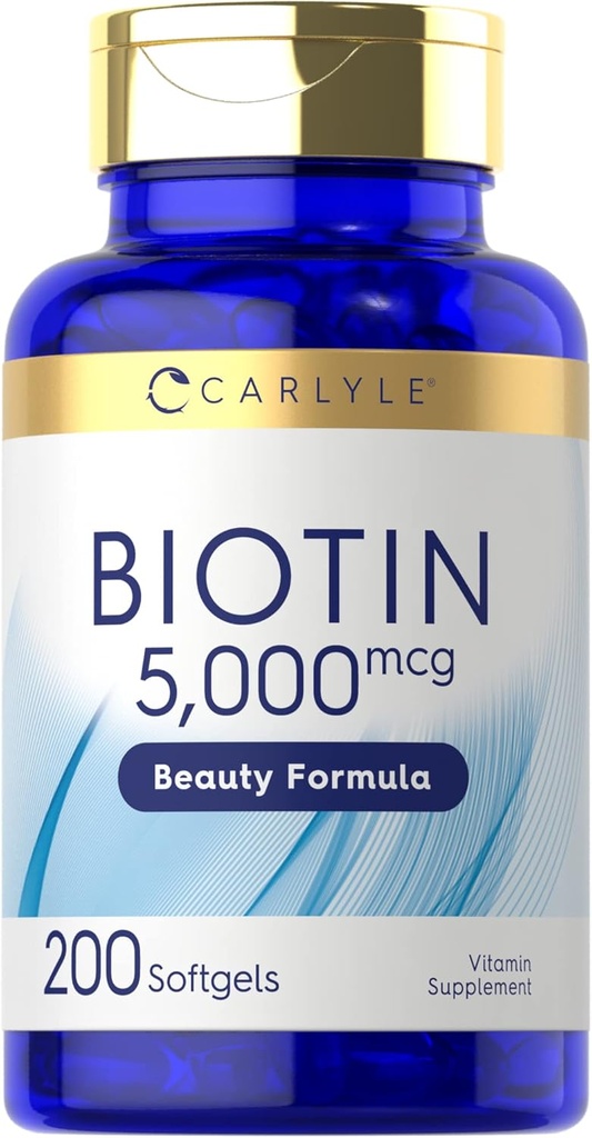 Carlyle Biotin 5000mcg Softgels 124; 200 Počet 124; Vitaminy pro vlasy kůže a nehty 124; Non- GMO, gluten zdarma dodatek