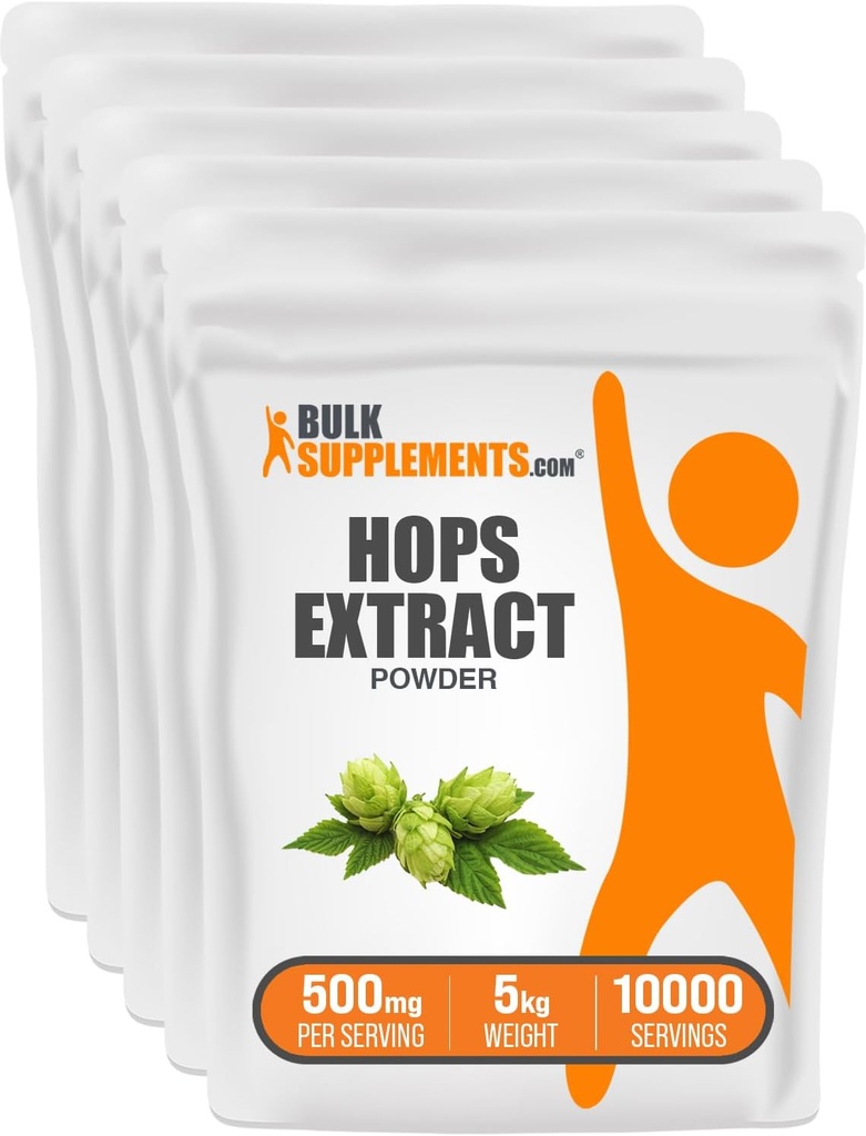 BulkSupplements.com Chmel Extract Powder - Bylinný dodatek, Sourced from Hops Flowers - Gluten Free, 500mg na Serving, 1kg (2.2. lbs) (Balení 5)