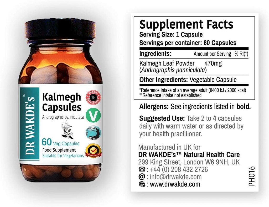 DRWAKDE 's Kalmegh Kapsle (Andrographis panniculata, 60 Veg Caps, Plant- based Supplement, Ayurvedic Herb, All Natural, Vegan)
