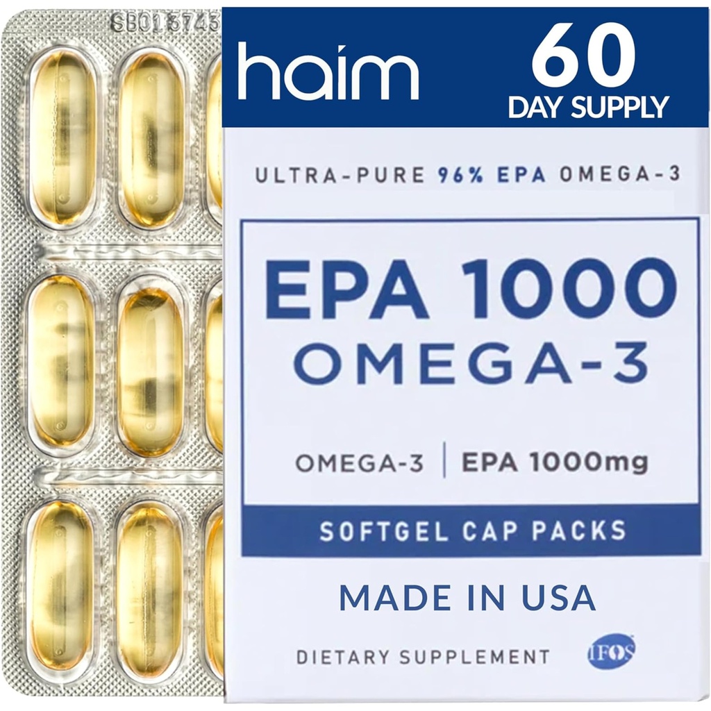 HAIM EPA1000 - High- Potency EPA Fish Oil Supplement - 1,100mg Omega33 pro srdce, mozek a společné zdraví - Farmaceutické-Stupeň Softgels - Čisté, bezproblémové Kapsle - 60 Softgels - Made in USA
