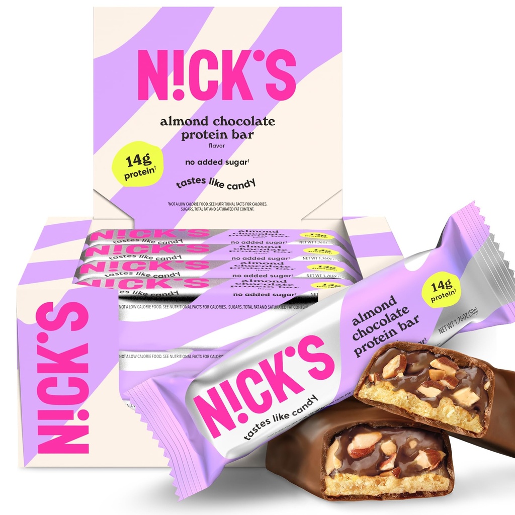 Nickův protein Bary čokoláda 124; Vysoký protein 124; Lowkaloria 124; Low Carb Keto Friendly Snacks No Add Sugar (Multipack 12 bars x 50g) (12 Počet (balení po 1), mandlová čokoláda)