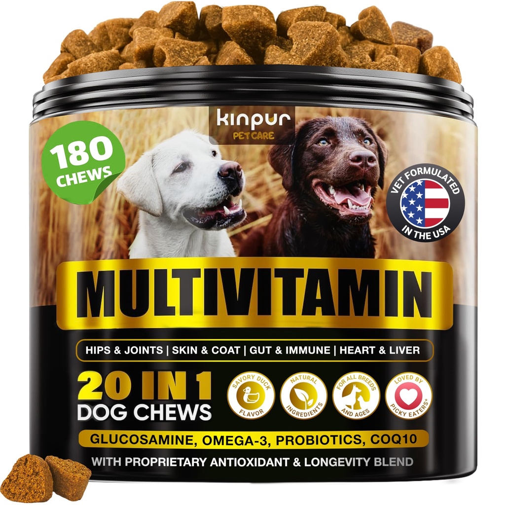20-in-1 Dog Multivitamin Doplňky - Imunita, Digestion, Joint and Heart Health Support - Natural Dog Vitamíny s Biotin, Msm, Cranberry, Glucosamine pro psy - 180 Žvýkačky