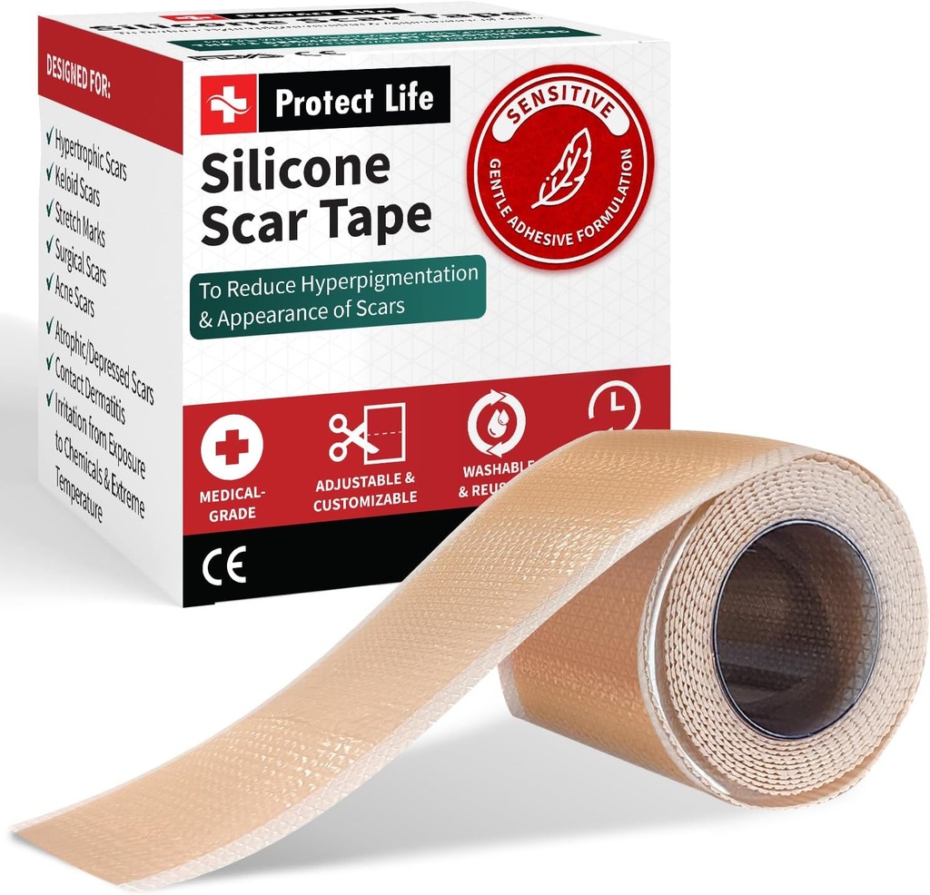 Chraňte život Silikonové jizvy Prostěradla 1.6 "x 118" Roll-3M - Zdravotnické Stupeň Jizva Páska pro Keloid Bump Odstranění - Volitelné Silikonové pásky Jizvy Odstranění, Záplaty pro chirurgické Jizvy, C Section