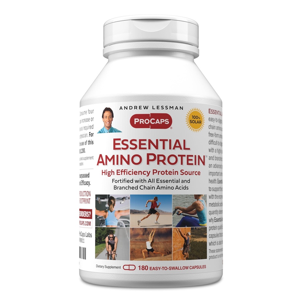 ANDREW LESSMAN Essential Amino Protein 180 Kapsle - Vysoce biologicky dostupný zdroj bílkovin s esenciální a rozvětvené řetězce aminokyselin. Podporuje strukturu a funkci klíčových orgánů a tkání.