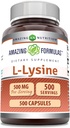 Amazing Applicas L- Lysin 500 mg Kapsle Amino Acid Supplementary 124; Non- GMO AIIR 124; Gluten Free AII124; Made in USA (500 Count)