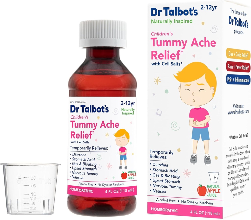 Dr. Talbot 's Children' s Tummy Ache Relief Medicine - 4 oz - Včetně dávkovacího poháru - pro 2-12 let - Přírodní Apple Flavor (Obal Varies)