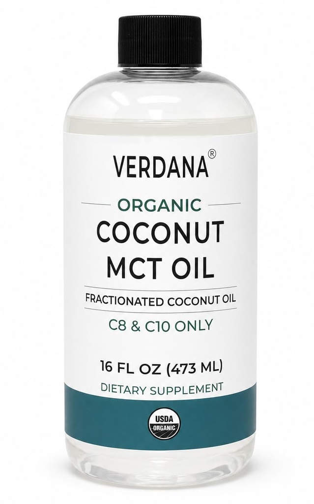 Verdana Organic MCT Oil 16 oz - Food Grade USDA Organic for Keto Coffee, Neochucený přírodní olej Tahání ústní vody & masáže - Kokosový Derived, Fractionated- Medium Chain C8 C10 - Non- GMO, Kosher