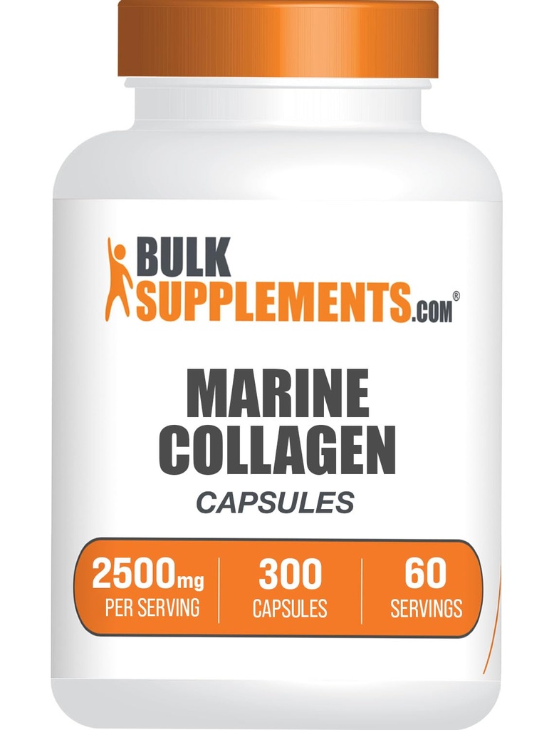 BulkSupplements.com Marine Collagen Kapsle - Rybí doplněk Collagen, Kolagen pro ženy a muže - Hydrolyzované kolagen, Lepek zdarma, 5 Kapsle per Serving, 300 Kapsle (Balení po 1)