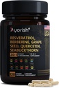 Resveratrol dodatek 124; Berberine Grape Seed Extract Quercetin Green Tea Extract Acai Noni Polyfenol dodatek pro ženy a muže, N-Acetyl Cysteine NAD Booster 120 Počet