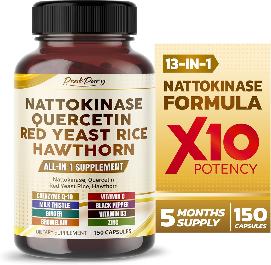 Nattokinase 5000FU Quercetin Red Yeast Rice Hawthorn - Celková podpora wellness - Made in USA