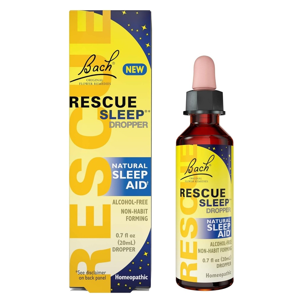 Bach REScue SLEEP dropper 20ml, přírodní spánková pomoc, Homeopatická květinová esence, bez melatoninu, cukr, & gluten, Family-Friendly, non-alkohol Formule