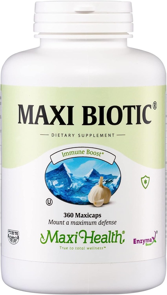 Maxi Health - Maxi Biotic Aged Garlic Extract Capsules (360 Počet) 124; Kyolický česnek dodatek s Spirulina, Echinacea, Oregano a Enzymax - Přírodní antioxidant - Wellness Support