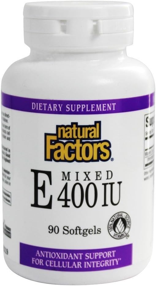 Přírodní faktory Vitamin E Smíšené 400 IU, Antioxidant Support for Cellular Integrity, 90 Softgels
