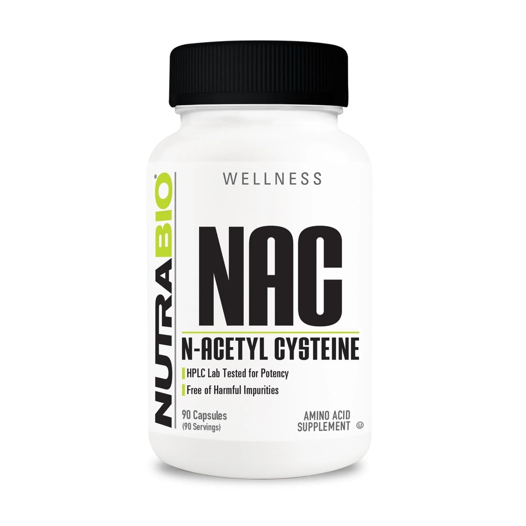 NutraBio N-Acetyl Cysteine Supplement (NAC) - 90 Kapsle, 600mg Jeden - Výkonný antioxidant - Imunitní podpora - Zvýšení Glutathione
