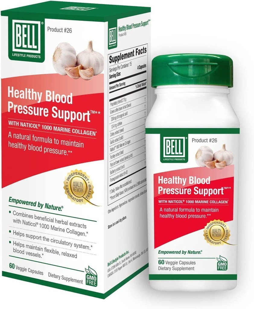 Bell Zdravý krevní tlak podpora ™ Unikátní směs - Přírodní směs Green Coffee Bean Extract, Česnek a Celer Seed Extract doplňky - 60 Kapsle, Vegan, Non- GMO