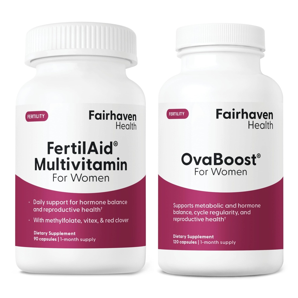 Fertilaid pro ženy & Ovaboost Combo, ženské doplněk plodnosti & přírodní plodnost Vitamin s Myo- Inositol, Vitex & Vitamíny na podporu ovulace, Regularita cyklu a kvality vajec, 1 měsíc