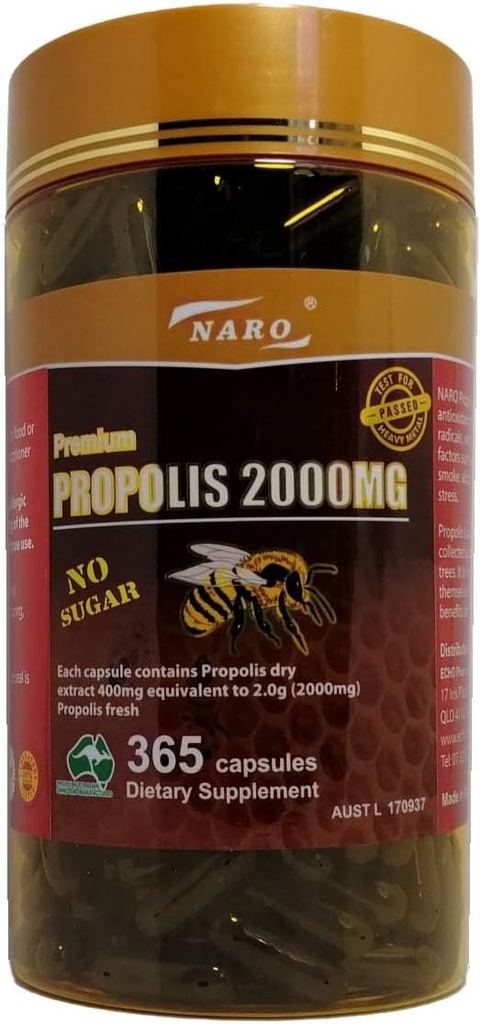 Naro Bee Propolis Extract 2000mg Premium Eucalyptus Dark 365 Kapsle Australian Made