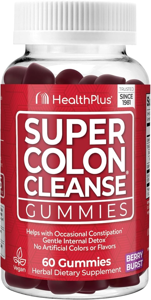 Zdraví Plus Super Colon Cleanse Gummies 15 Day Dodávka Gentle Overnight Relief from Occasional Concurrency, Natural Senna Leaf Extract, Dietní dodatek, Smíšený Berry Flavor, 60 Počet