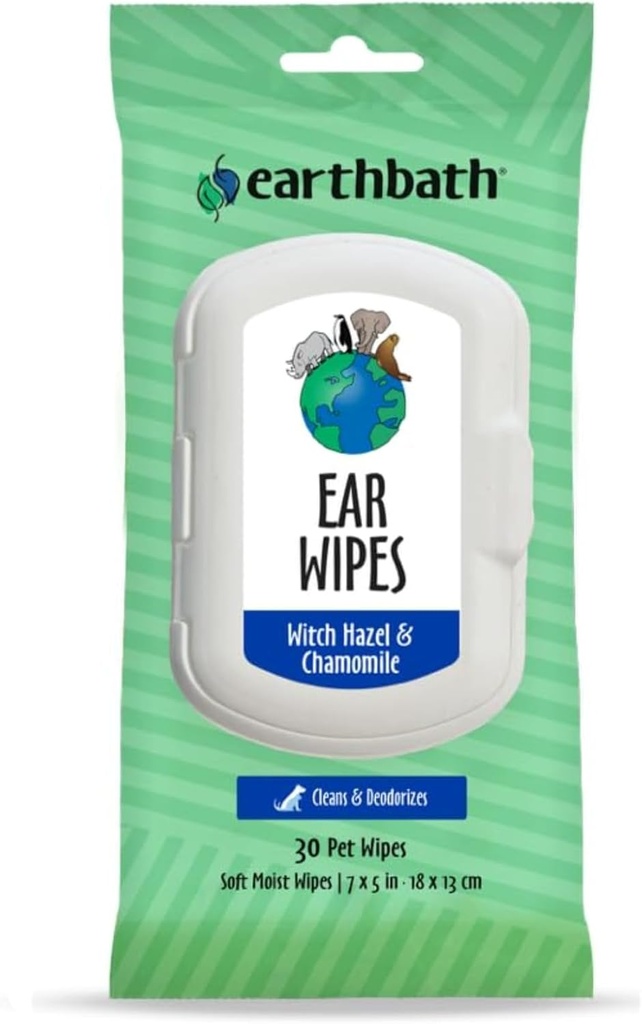 earthbath Dog Uar Wipes - Gentle Dog Uar Cleaner, Best Pet Wipes for Dogs & Cats, Made in USA, Cruelty-Free Dog Wipes, Keep your Pet 's Ears Přirozeně jasné & Infection Free - 30 Počet (1 balení)