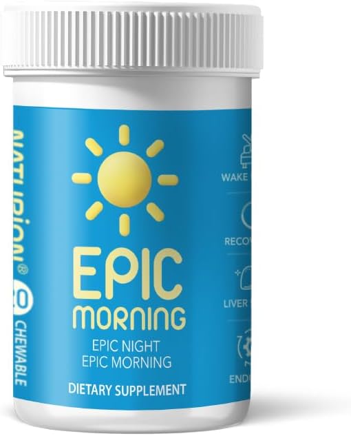 Epické ráno - Jaterní detox a opravy dodatek s DHM, Mléčné thistle, Vitamin C, B1, B2 & Granátová jablka - Přírodní Granátová jablka & Peach Flavor - 20 Žvýkací tablety pro podporu jater a ranní zotavení