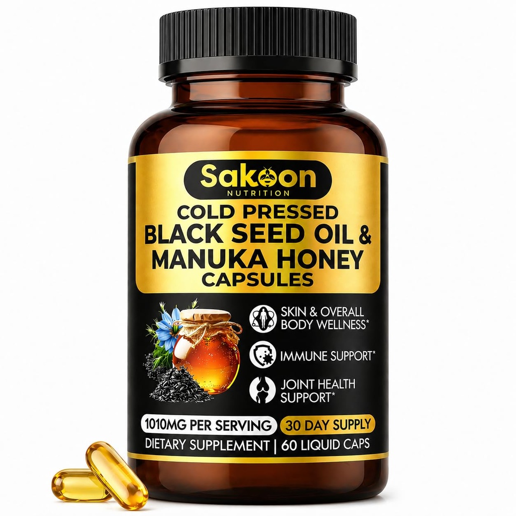 Black Seed Oil Kapsle - S Novým Zélandem Manuka Med, Studené lisované turecké Nigella Sativa Oil, 2% Thymoquinon, Imunitní a stravitelná podpora, Made in USA, 60 Počet, 1010mg na porci