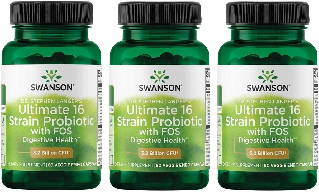 Swanson Dr. Stephen Langer 's Formule - Přírodní probiotika w / Prebiotic FOS - 16-Stuin dodatek Podpora trávicí podpory w / 3.2 Milion CFU na kapsli - (60 Veggie Kapsle) 3 Pack