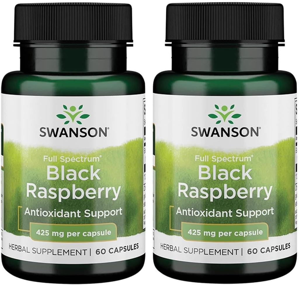 Swanson Black Raspberry - Bylinný dodatek Podpora celkové Wellness podpory - Přírodní zdroj flavonoidů a vitaminu C - (60 kapslí, 425mg každý) (2 balení)