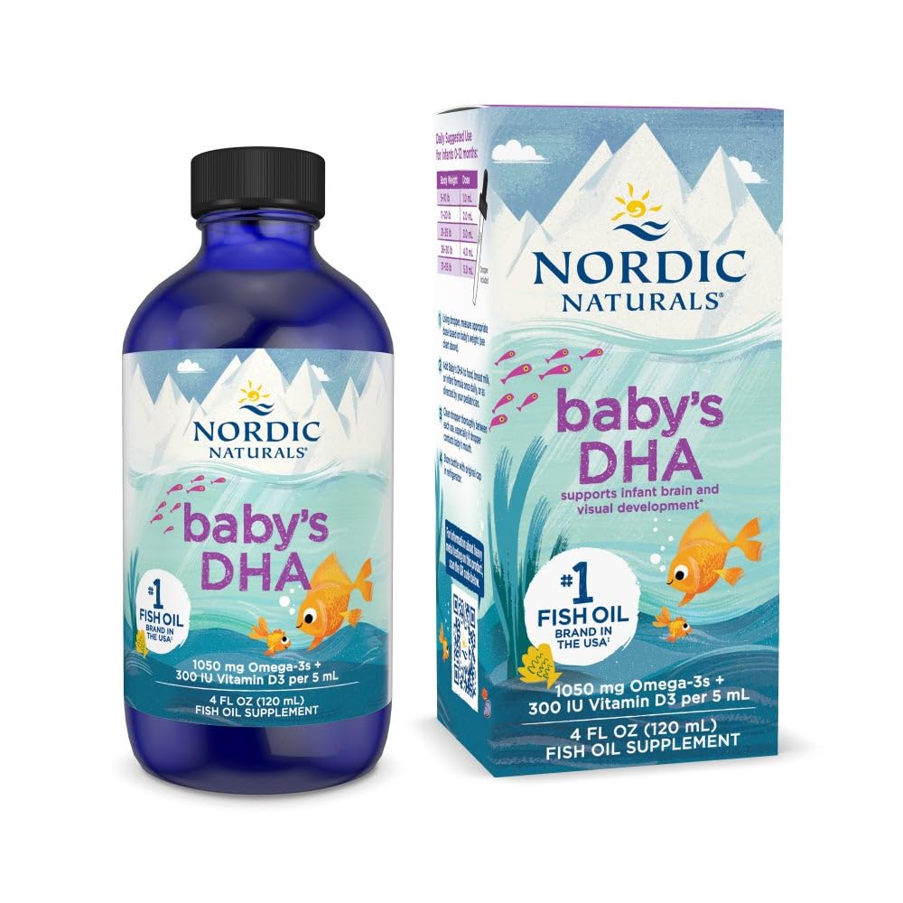 Nordic Naturals Baby 's DHA, Neochucené - 4 oz - 1050 mg Omega33 + 300 IU Vitamin D3 - Podporuje vývoj mozku, vize a nervového systému u dětí - Non- GMO - Servings May Vars