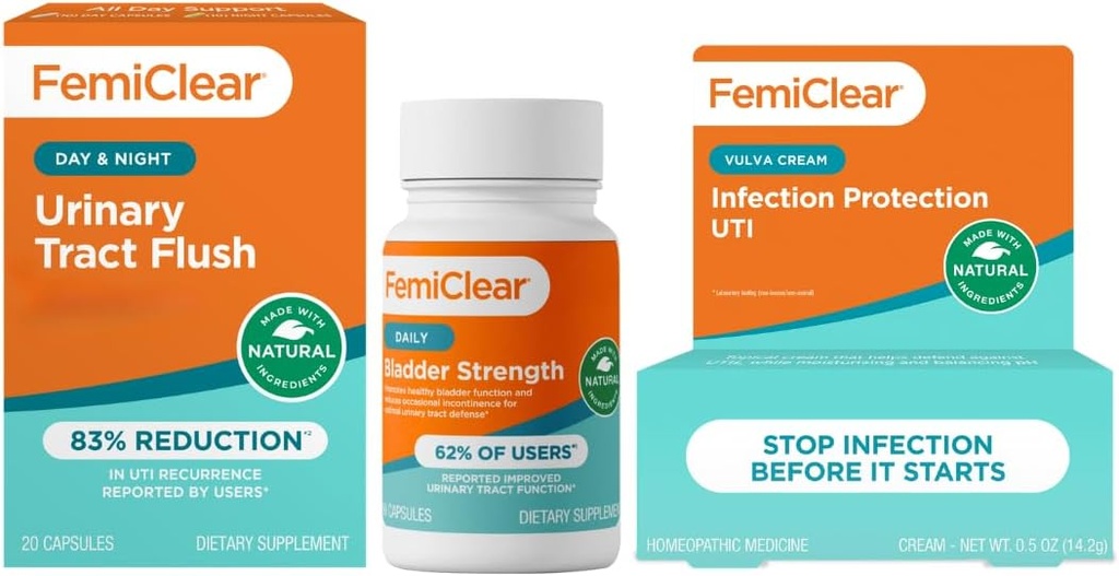 FemiClear - Denní a noční Nutriční podpora - Příplatek za sílu močového měchýře - Infekční ochrana vulva krém, Ochrana proti močové trakt Infekce - Vyrobeno v USA