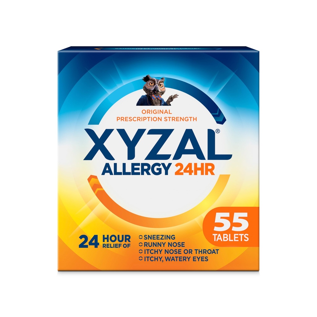 Xyzal 24 hodinová alergie Relief Medicine, Original Prescription Strength Antihistamin, Levocetirizin Dihydrochloridové tablety 5 mg, 55 Počet