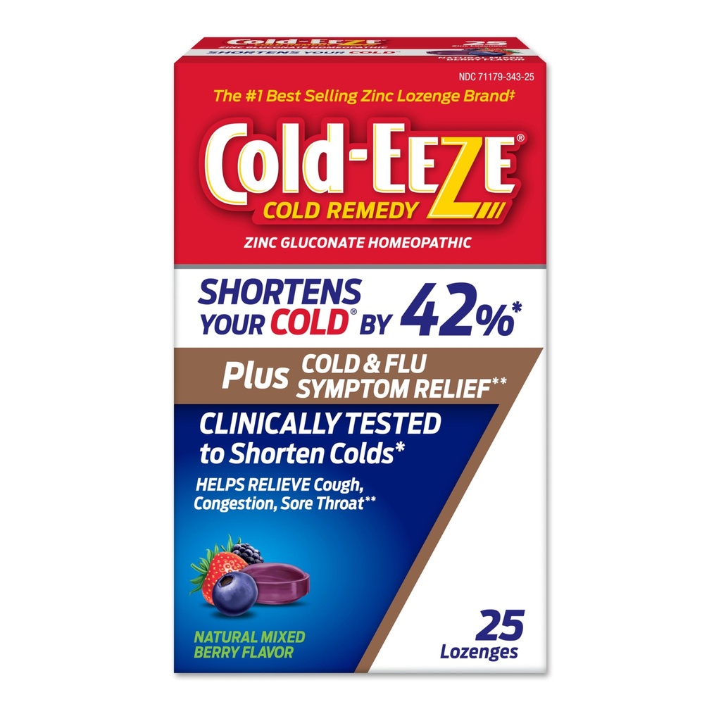 Cold- Eeze Plus přírodní smíšené Berry Cold & Flu zink Lozenges, Multi- Symptom Relief, Homeopatická studená remedie, Snižuje dobu trvání společné zimy, Sambucus Nigra k úlevě studených & Flu příznaky, 25 Ct