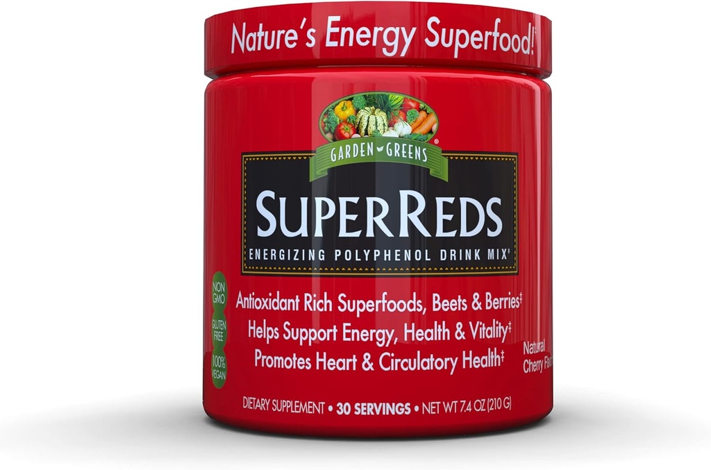 Zahradní zelené Super červené Energizing Polyfenol Superfoods, Antioxidanty, Powder Drink Mix, 30porings, 7,4 unce