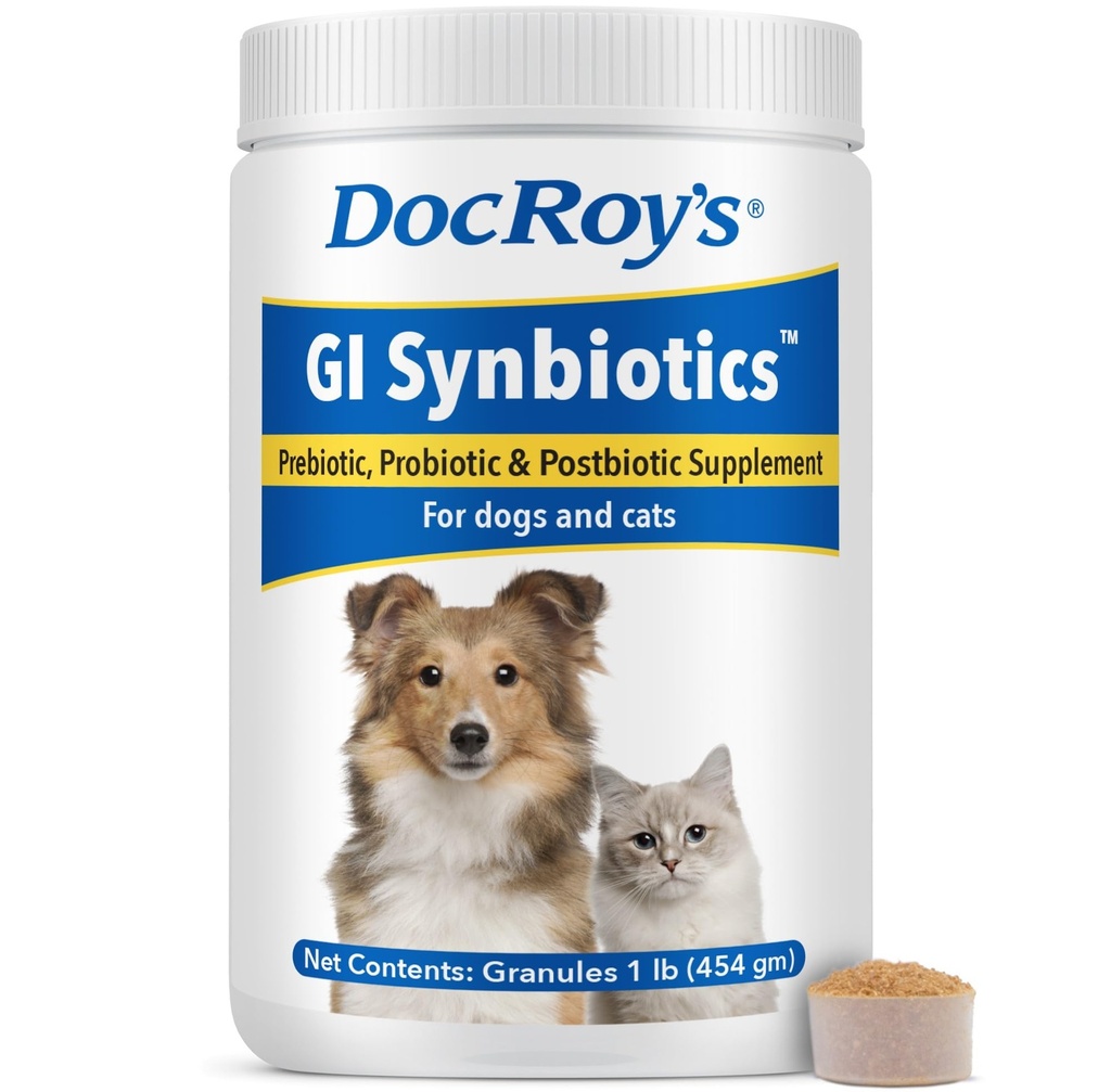 Doc Roy 's GI Synbiotics Probiotic & Prebiotic Granules for Dogs & Cats - Stravovací a imunitní doplněk zdraví s živými kulturami, BgMOS & Beta Glucans - Chicken Flavor - 454g Granules