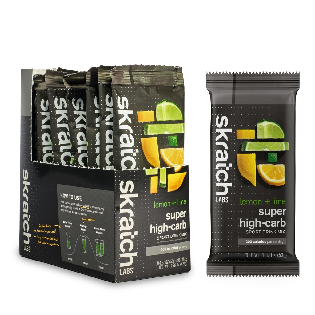 Skratch Labs Super High- Carb Drink Mix Packets - Karbohydrát prášek - Cluster Dextrin a Electrolytes - Endurance Energy- Energy Gel Alternative - Lemon / Lime - 8 Single Serving Packets - Non- GMO