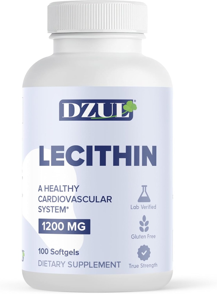DZUL Pharma 's Soy Lecithin 1200 mg / 100 Softgels / High Potency, Gluten Free a Lab- ověřeno