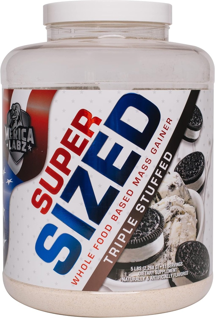"Merica Labz Super Sized All Food Based Mass Gainer s 46g proteinu, Obsahuje trávicí enyzmy pro snadné trávení, 5 liber (Trojité plněné)