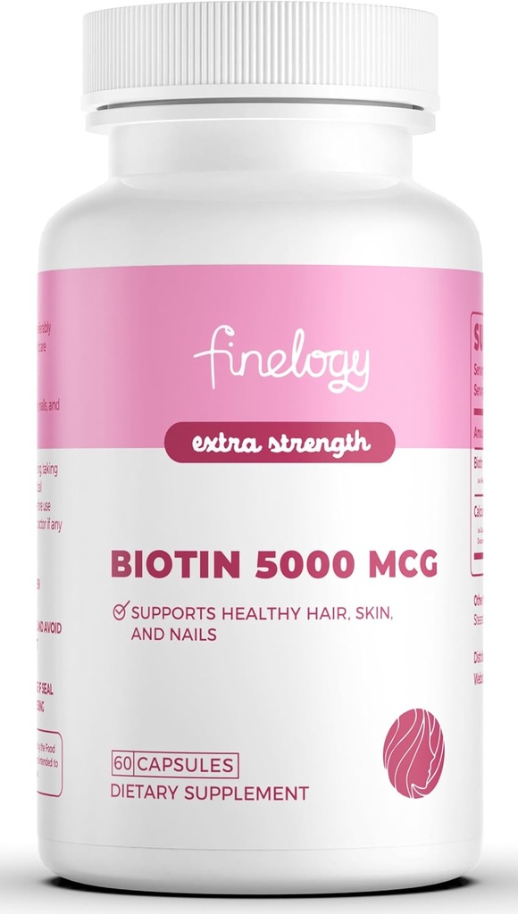 Extra síla Biotin 5000 MCG, 60 Kapsle pro vlasy, kůže, nehty a zdraví kostí, non-GMO & gluten- Free, high- potency Biotin dodatek (2-Month Supply)
