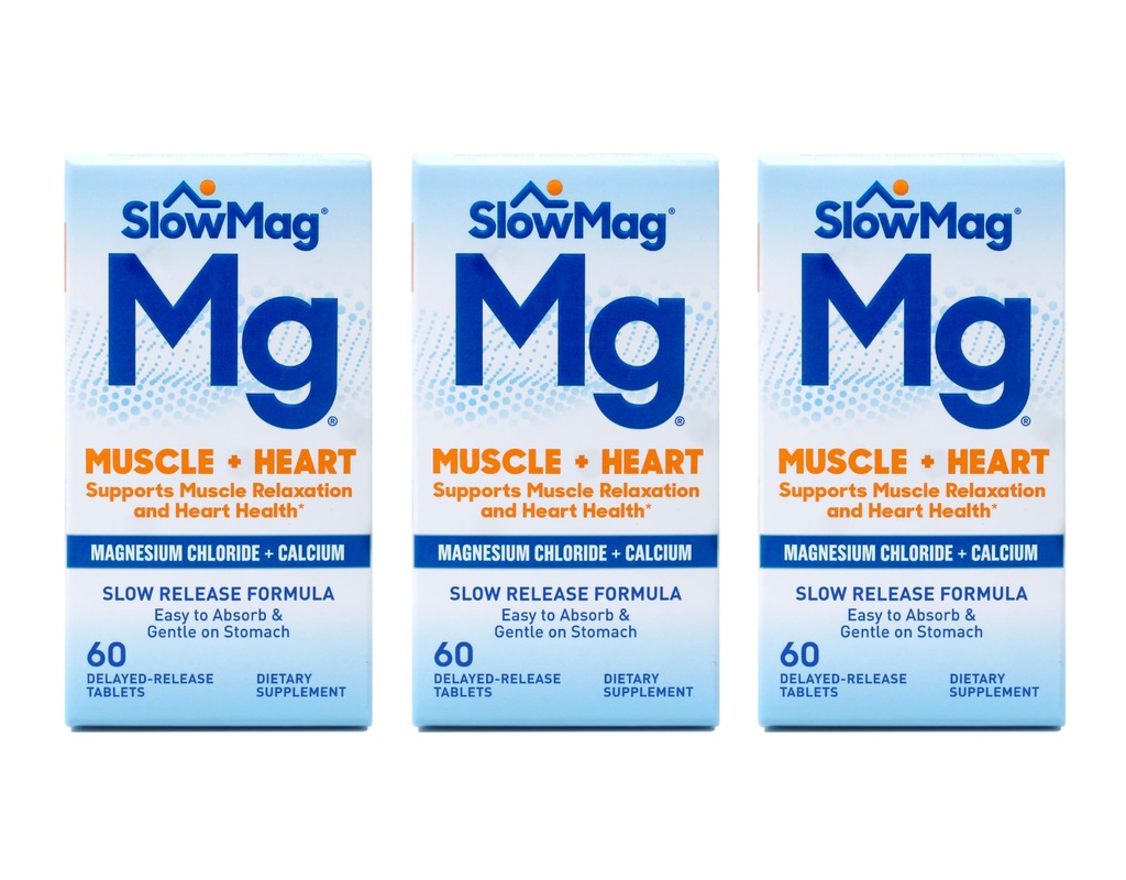 Pomalý Mag chlorid hořečnatý a vápník, 60 Tablet každý (Hodnota balení po 3)