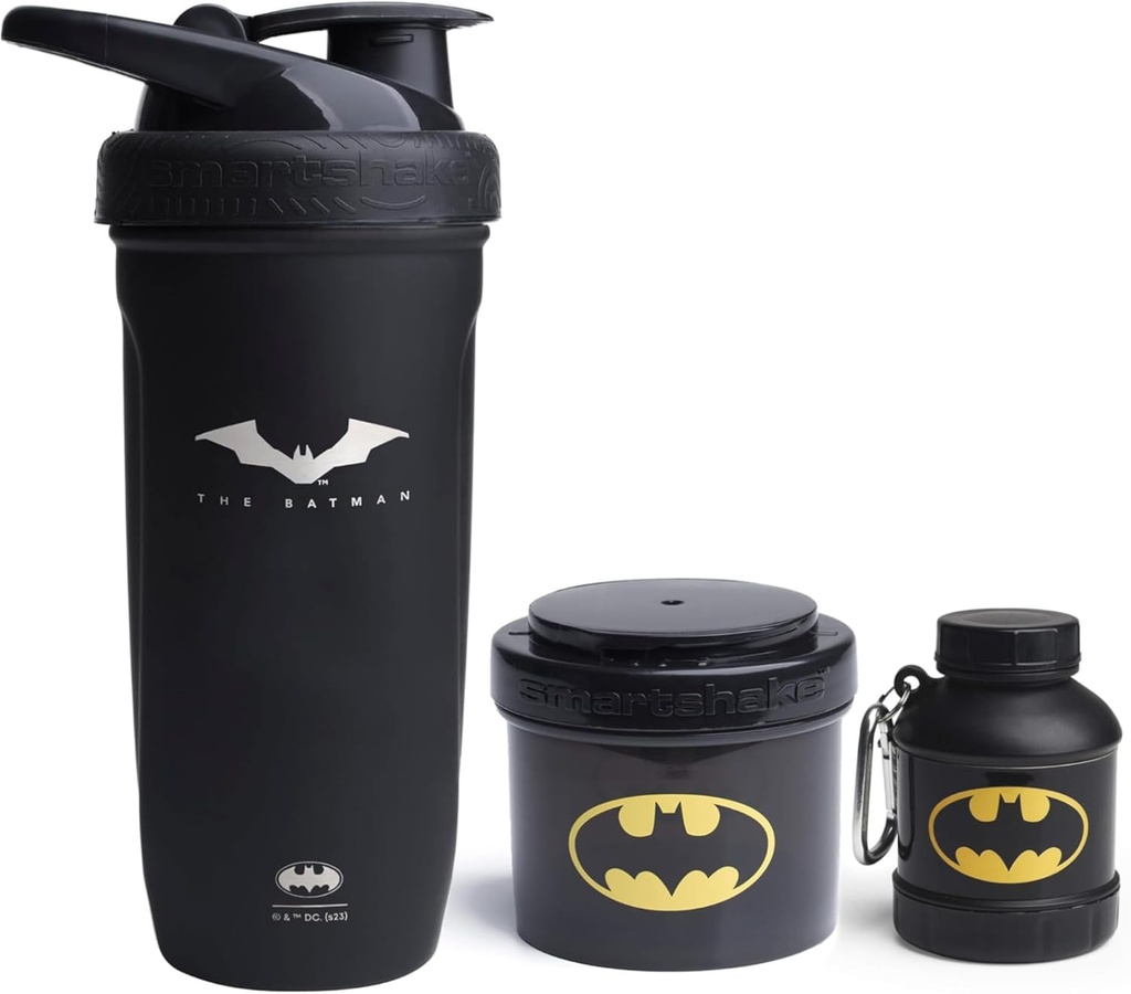 Smartshake DC Comics Bundle - Batman Stainless Steel Protein Shaker 900ml s Funnel 110ml a Storage Containers 200ml.
