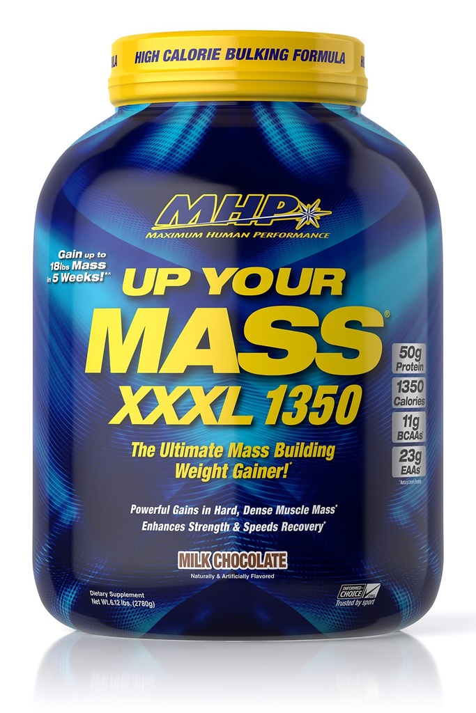 Maximální lidský výkon MHP UYM XXXL 1350 Mass Building Weiner, Muscle Mass Gains, w / 50g Protein, High Calorie, 11g BCAA, Leucin, Mléčná čokoláda, 8 Služeb