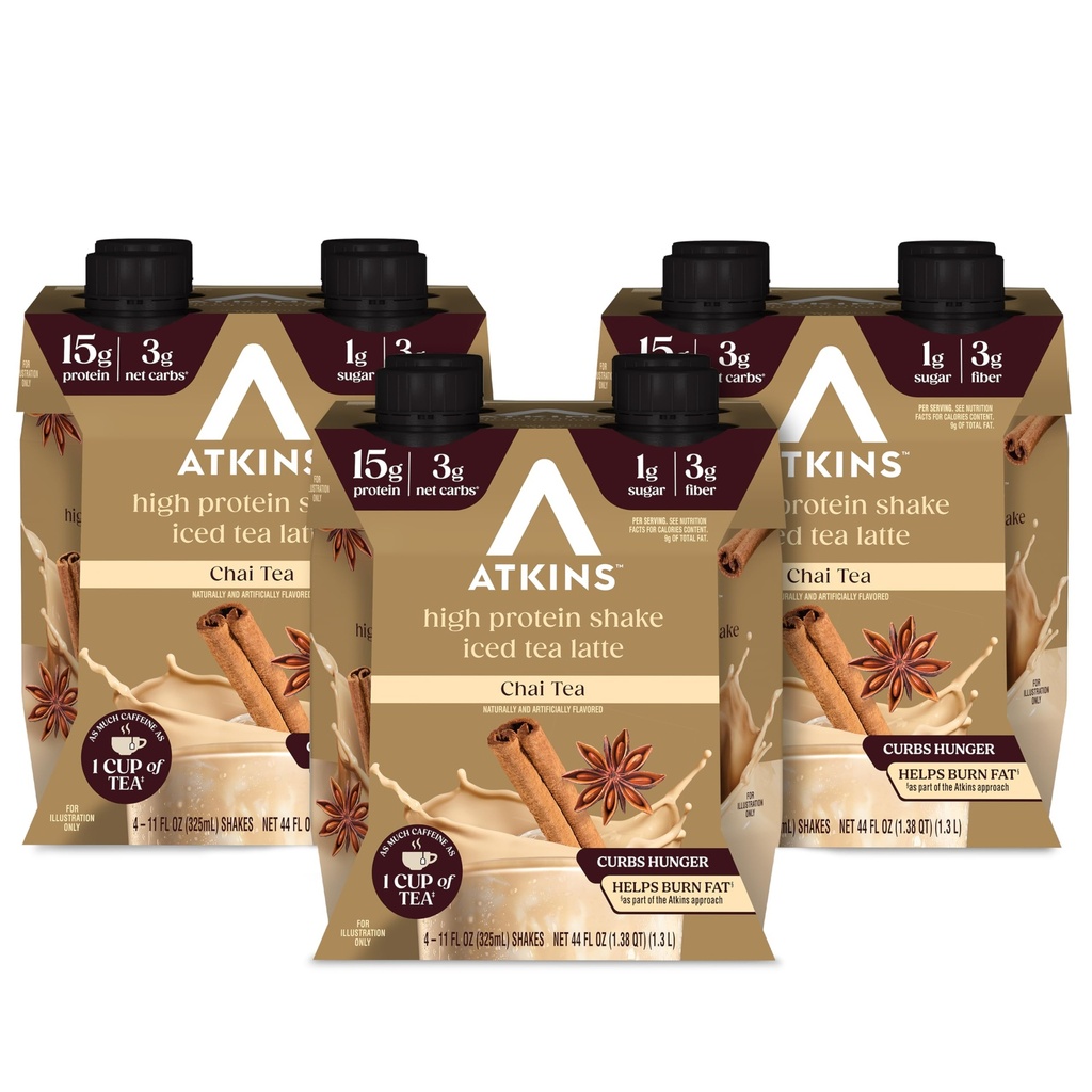 Chai čaj latte ochucený protein Shake, Vysoký protein Shake, Nízké Glycemické, Nízké sacharidy, Nízký cukr, Keto Friendly, Gluten Free, 12 Počet (3 sady ze 4)