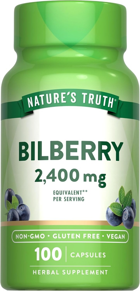 Nature 's Truth Bilberry Extract Kapsle 124; 2400mg CLAS124; 100 Count CLAS124; Non-GMO & Gluten zdarma dodatek
